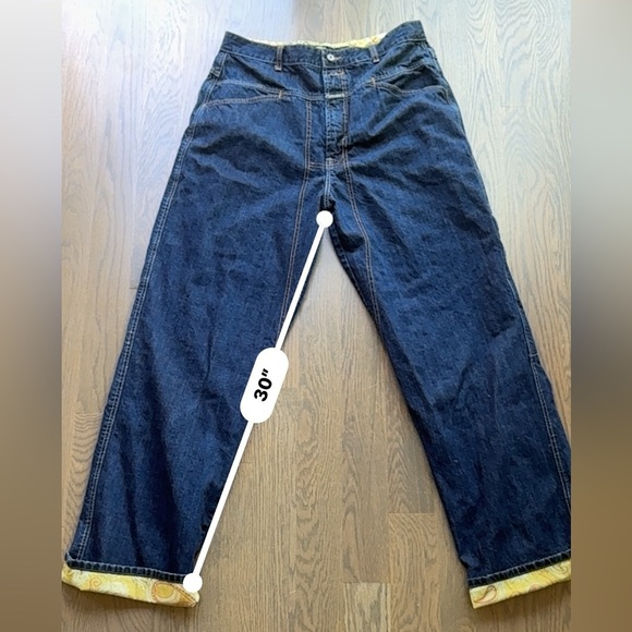 Marithé + François Girbaud Dark Wash Jeans Wide Leg Yellow Paisley Cuff Vintage - Picture 9 of 14